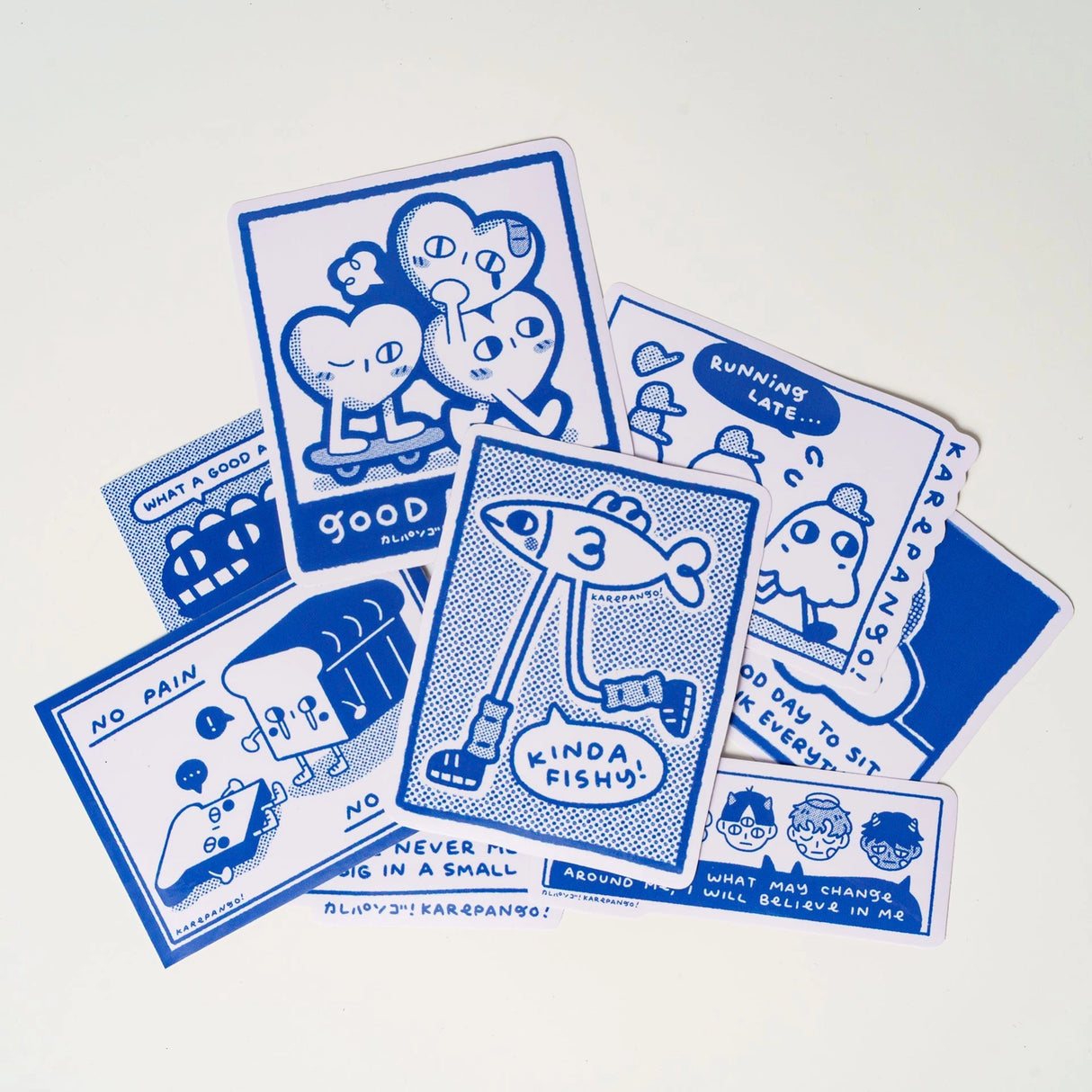 8 classic Karepango stickers, with an average of 100mm dimensions. 
