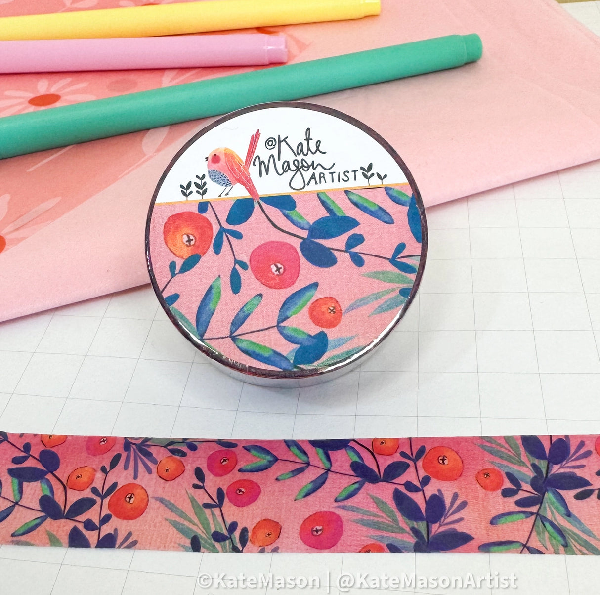 Kate Mason Pink Berry Blue Vine Washi Tape