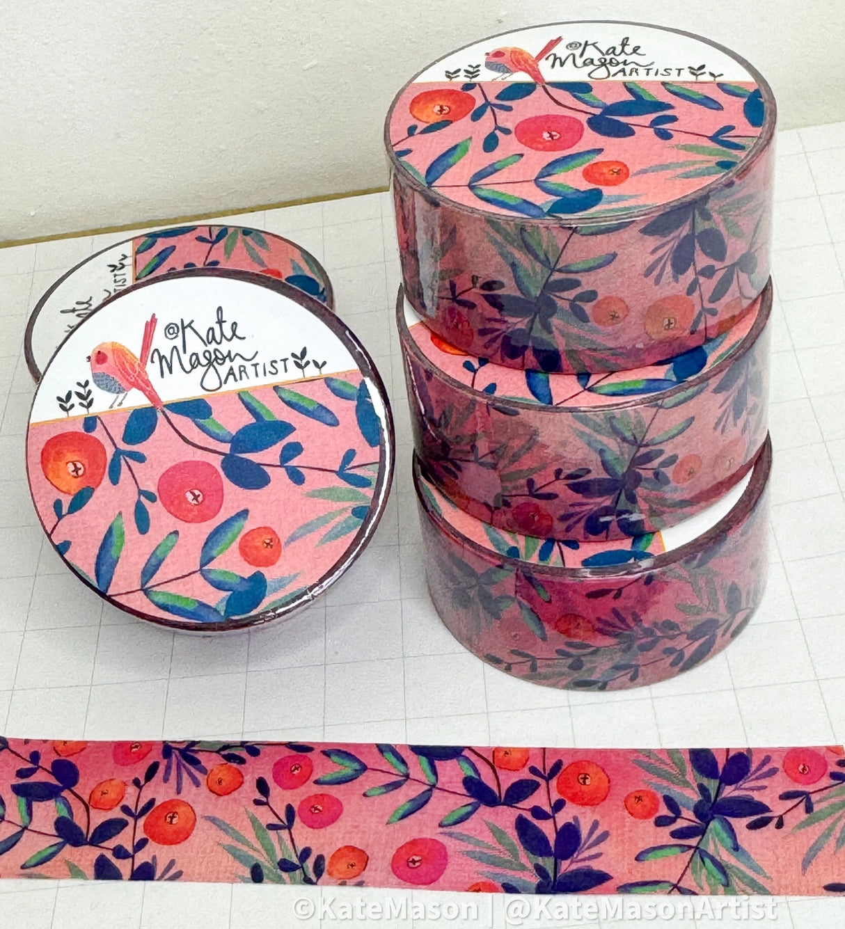 Kate Mason Pink Berry Blue Vine Washi Tape