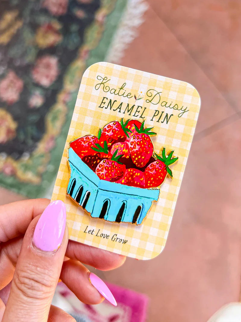 Strawberries Enamel Pin by Katie Daisy
A tiny treasure to pin on your jacket, tote, or favorite old flannel—each one a little love letter to country delights, small joys, and the art of noticing.