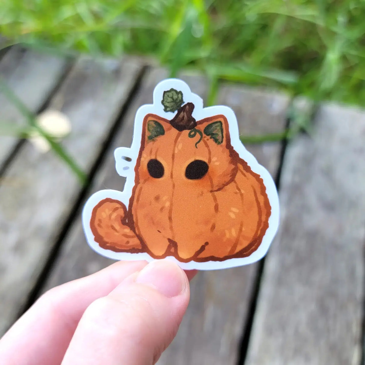 Katrina Wold Art - Tiny Cat Vinyl Sticker - Halloween Pumpkin