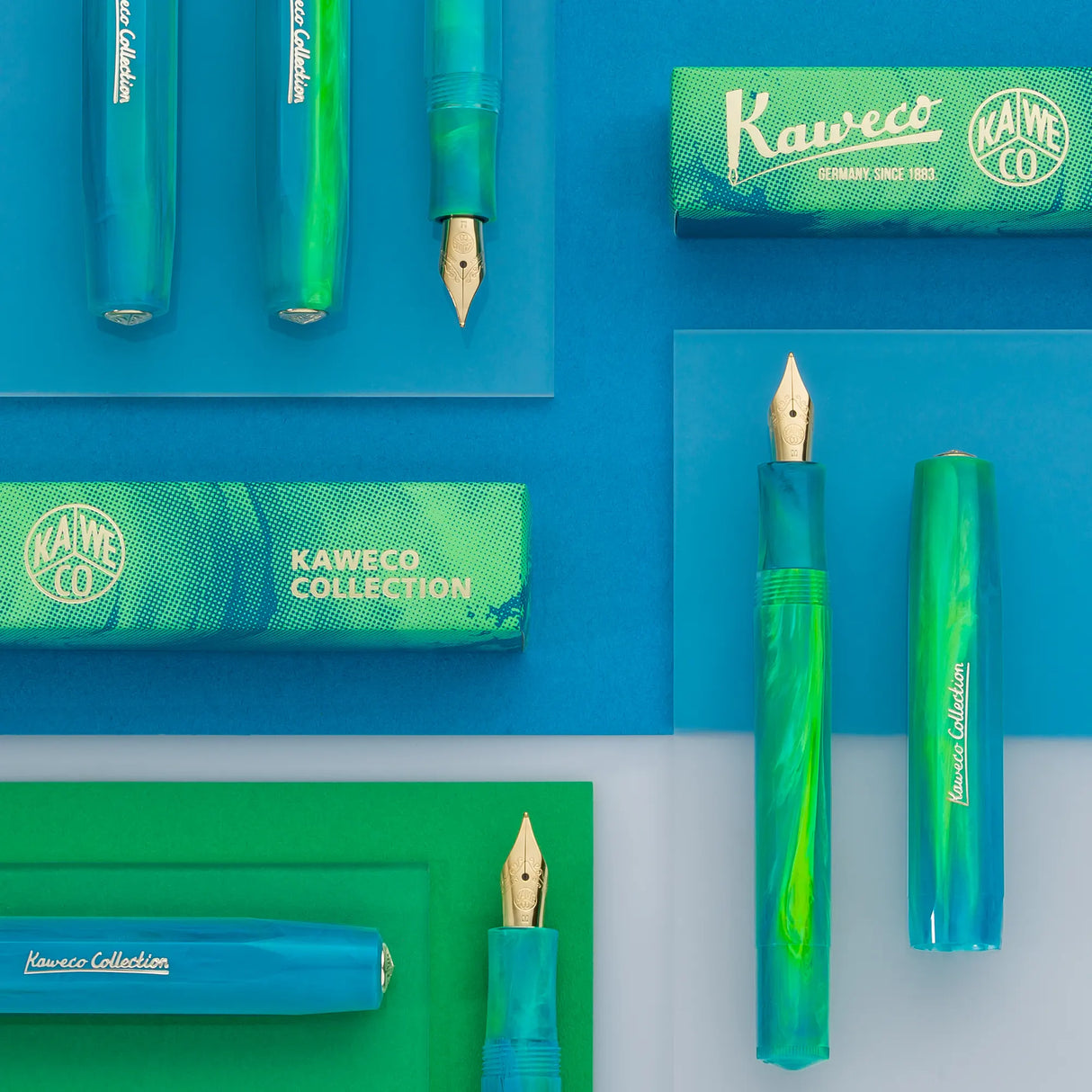 Kaweco COLLECTION Fountain Pen - Marble Ocean
Explore the depths of the world's oceans
Get ready to go on a treasure hunt with our new Kaweco Collection fountain pen. The Marble Ocean combines the dynamic shades of green and blue with flowing lightness, which reflect the variety of colours of the ocean. From crystal clear, turquoise waters, deep blue seabed and even fluorescent flora and fauna, the Kaweco Collection Marble Ocean finds a stream of inspiration in it.