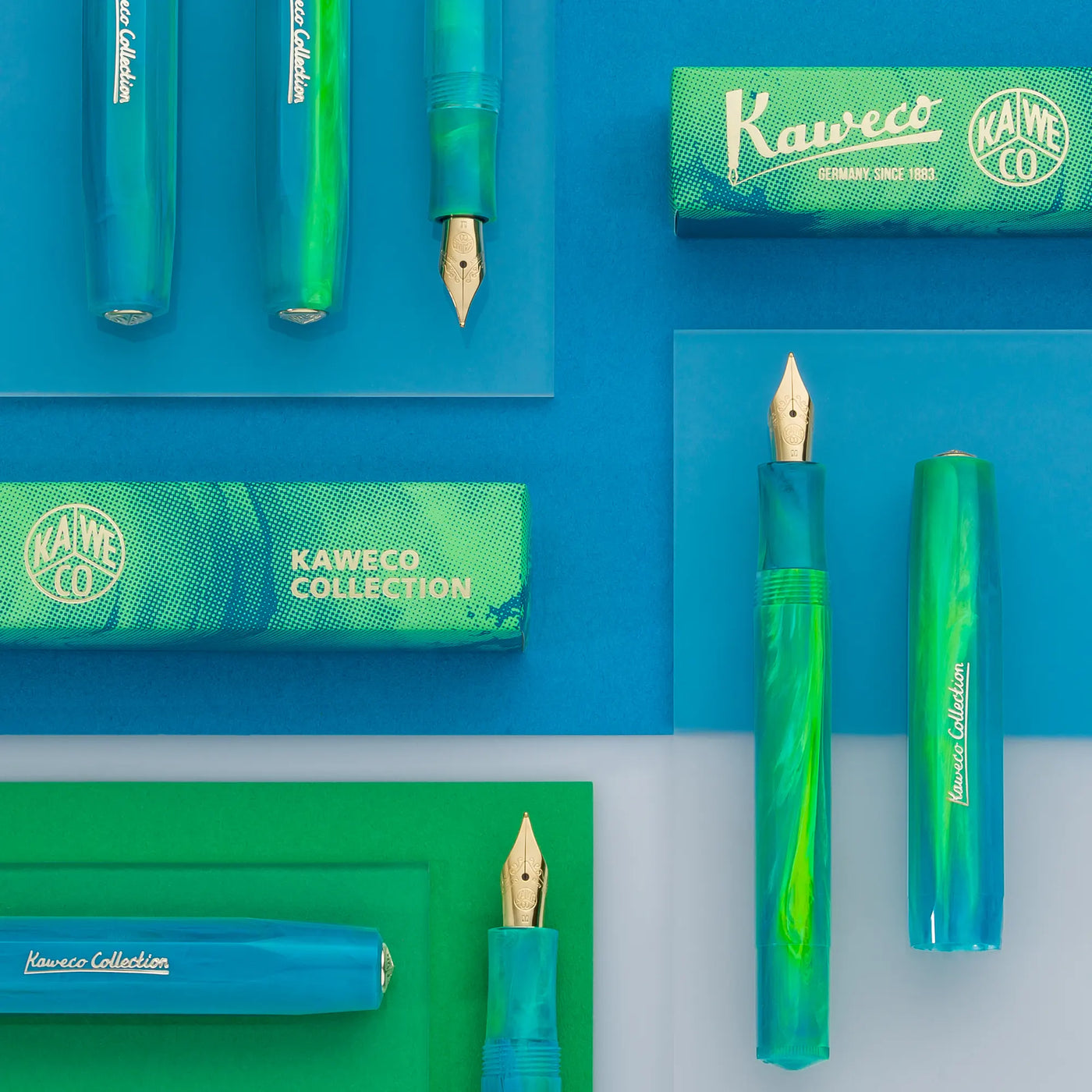Kaweco COLLECTION Fountain Pen - Marble Ocean
Explore the depths of the world's oceans
Get ready to go on a treasure hunt with our new Kaweco Collection fountain pen. The Marble Ocean combines the dynamic shades of green and blue with flowing lightness, which reflect the variety of colours of the ocean. From crystal clear, turquoise waters, deep blue seabed and even fluorescent flora and fauna, the Kaweco Collection Marble Ocean finds a stream of inspiration in it.