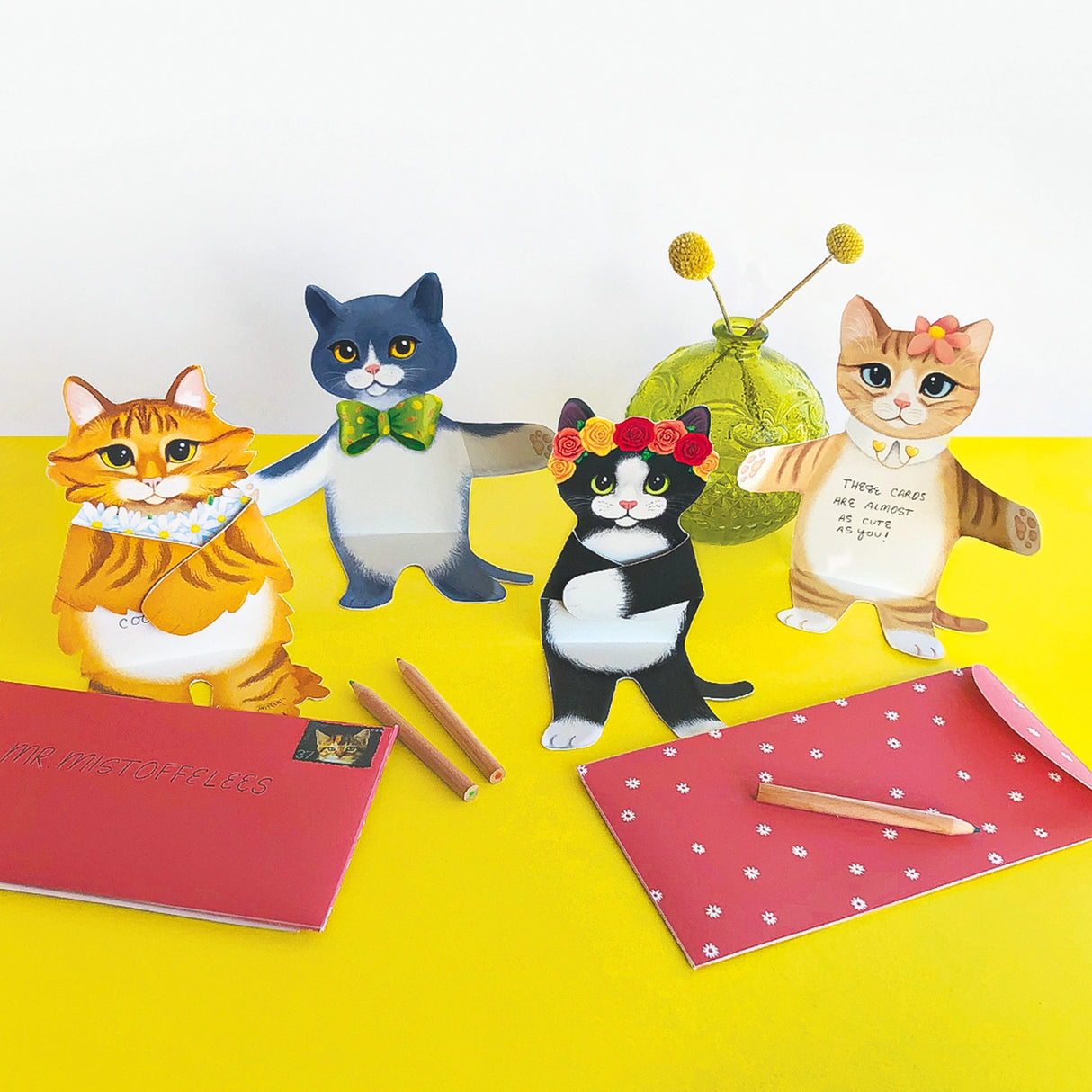Kitten Cuddles Notecards
Fold your message into the paws of a cuddly kitten! With folded hugging arms and scored waists for a seated display, these 12 die-cut kitten cards are ready for sending paw-sitive thoughts and good mews.
Includes 12 note cards and envelopes