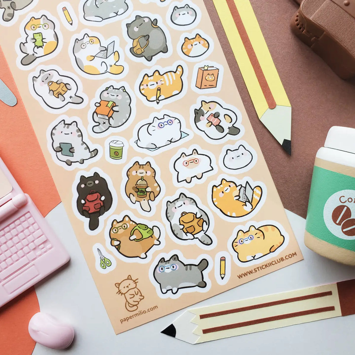 Study sessions are a little more fun with @papermilio’s fluffy friends around! Some are busy reading and studying, while others are packing up supplies, checking their screens, or simply taking a well-deserved breather. This sheet proves that hitting the books is always better with a feline friend nearby.
Art by: @papermilio
One sticker sheet is included.
Top Coating: None
Adhesive Layer: Paper
Backing Layer: Clear PET
Size: 6.69"x3.54"
Weight-0.03oz