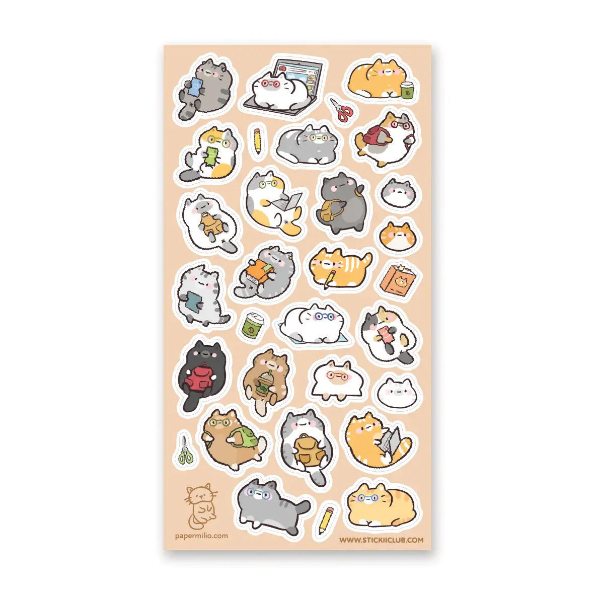 Study sessions are a little more fun with @papermilio’s fluffy friends around! Some are busy reading and studying, while others are packing up supplies, checking their screens, or simply taking a well-deserved breather. This sheet proves that hitting the books is always better with a feline friend nearby.
Art by: @papermilio
One sticker sheet is included.
Top Coating: None
Adhesive Layer: Paper
Backing Layer: Clear PET
Size: 6.69"x3.54"
Weight-0.03oz