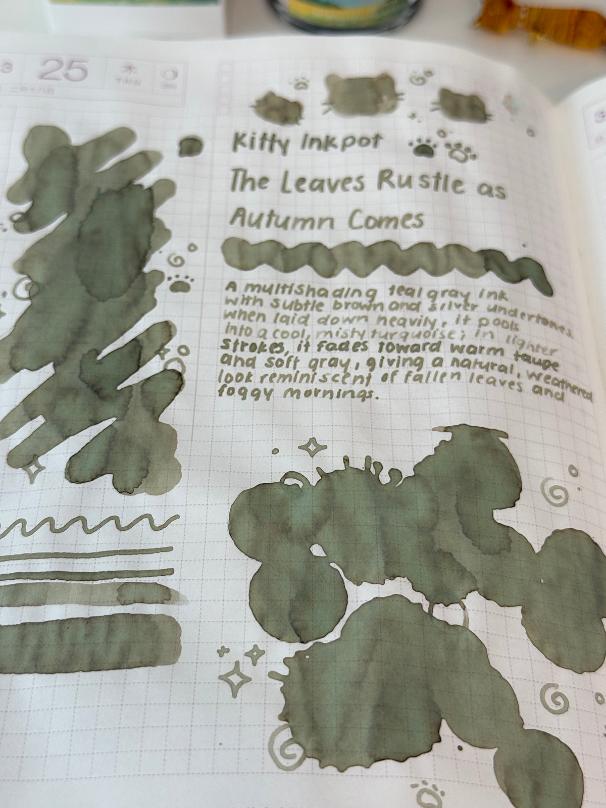 Kitty Inkpot – The Leaves Rustle as Autumn Comes Ink 木叶动秋声 (2025 Fall Limited Edition) close up swatch