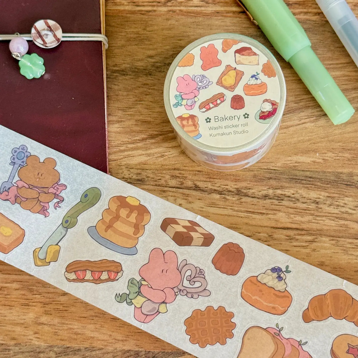 5 meters of pure kiss-cut, washi sticker bakery bliss~
They readjust easily and blend in with the paper. (Lighter paper recommended for maximum visibility)
Just like the washi tape material you love, but in a sticker roll. No more saving your stickers for later! Use it up!!
Dimensions: 50mm x 5m