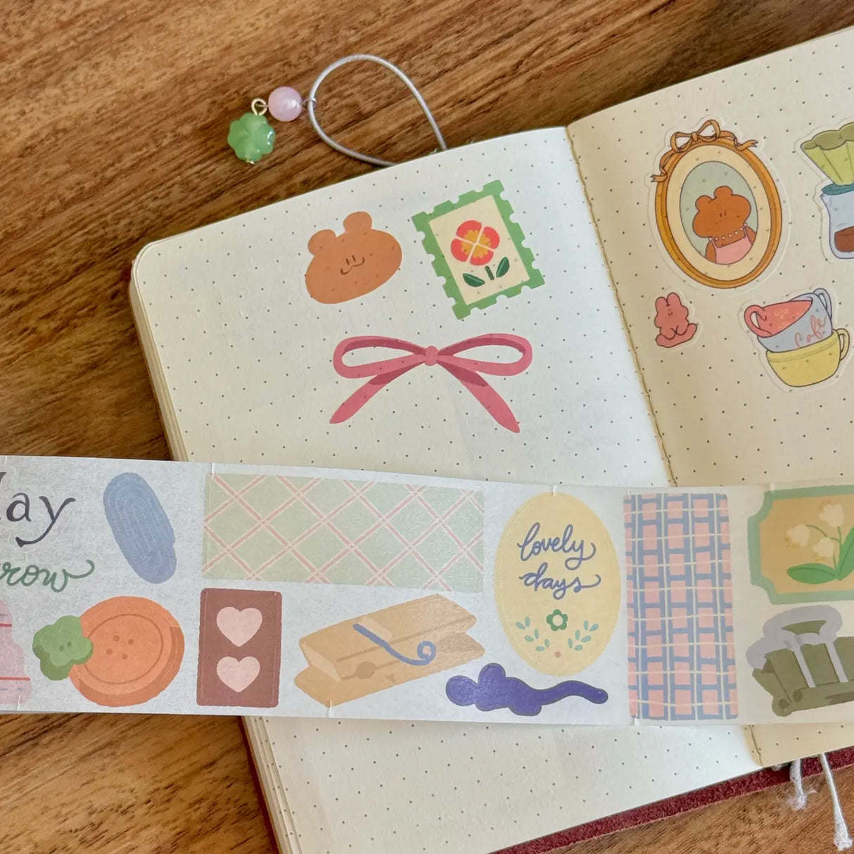 5 meters of pure kiss-cut, washi sticker deco bliss~
They readjust easily and blend in with the paper. (Lighter paper recommended for maximum visibility)
Just like the washi tape material you love, but in a sticker roll. No more saving your stickers for later! Use it up!!
Dimensions: 50mm x 5m