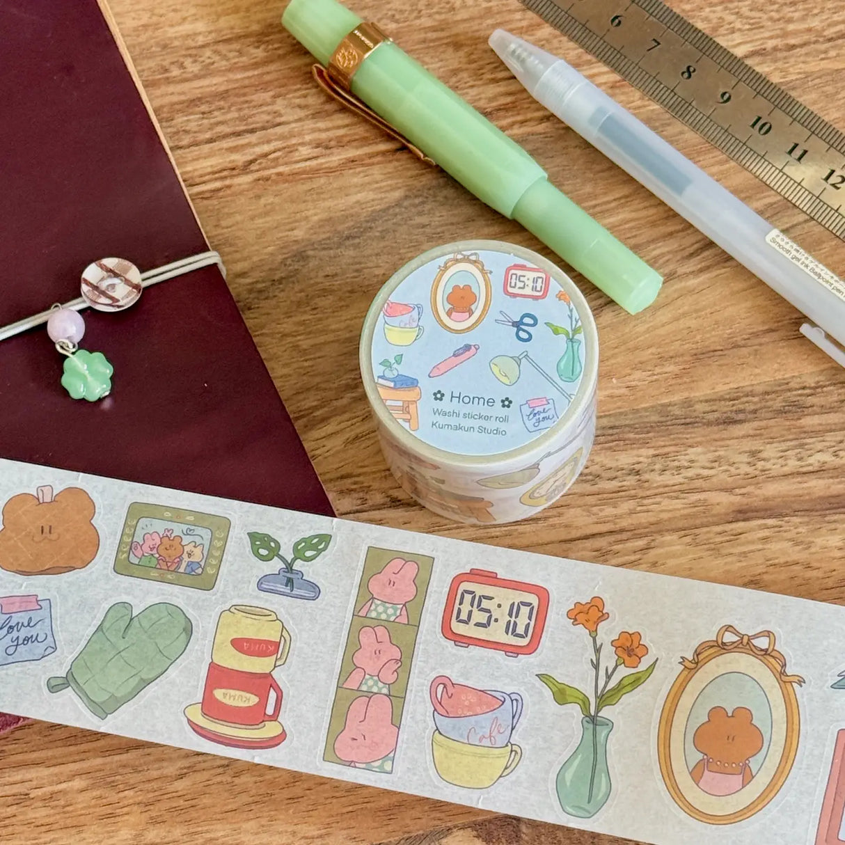 5 meters of pure kiss-cut, washi sticker home deco bliss~
They readjust easily and blend in with the paper. (Lighter paper recommended for maximum visibility)
Just like the washi tape material you love, but in a sticker roll. No more saving your stickers for later! Use it up!!
Dimensions: 50mm x 5m