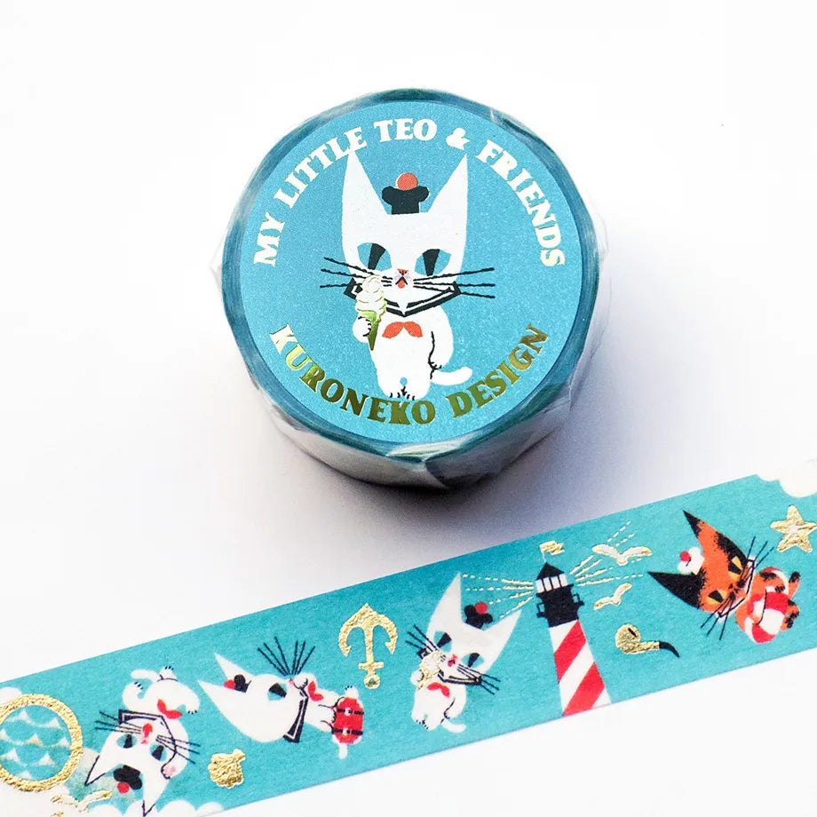 The trio on this adorable washi tape are Abby (brown-black tortie shell), Theo (white), and Ron (black and white socks). The marine look is fresh and very cute. Cut short to use as stickers, or as a pop point in wrapping or decoration.
✨ Product Features
Gold foil stamping for a subtle, elegant shine
Perfect for decorating planners, journals, cards, gifts, and scrapbooks
High‑quality Cozyca Products washi tape
Size: 20 mm × 5 m