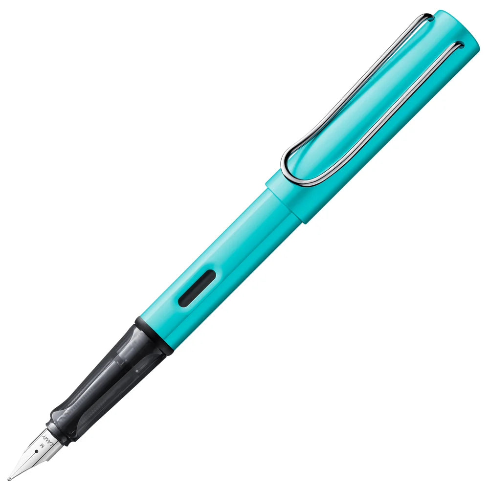 Light, lighter, LAMY AL-star: the writing classic made of resistant aluminium masters all challenges of everyday life in style. The transparent grip lies comfortably in the hand and, with an unobstructed view of the ink duct, turns the functional into a visual highlight. The series is ever inspiring with new special editions in current trendy colours and is thus an inspiring must-have in any pencil case.
Lightweight fountain pen with polished steel nib and ergonomic grip made of high-quality transparent pl