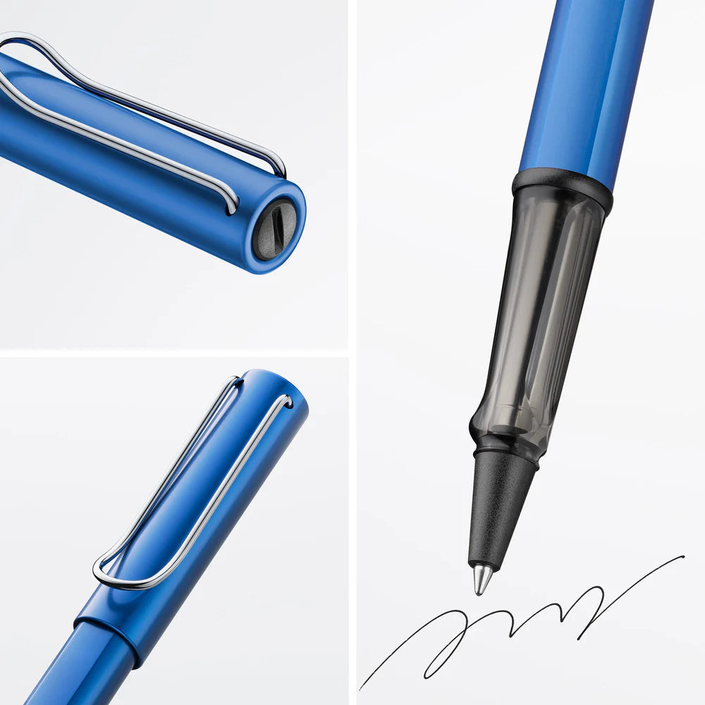 Light, lighter, LAMY AL-star: the writing classic made of resistant aluminium masters all challenges of everyday life in style. The transparent grip lies comfortably in the hand and, with an unobstructed view of the ink duct, turns the functional into a visual highlight. The series is ever inspiring with new special editions in current trendy colours and is thus an inspiring must-have in any pencil case.
Lightweight rollerball pen with ergonomic grip made of high-quality transparent plastic.
Distinctive m