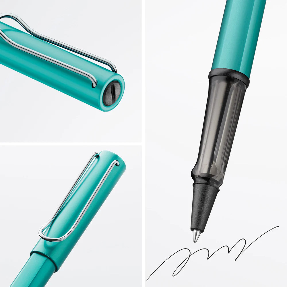 Light, lighter, LAMY AL-star: the writing classic made of resistant aluminium masters all challenges of everyday life in style. The transparent grip lies comfortably in the hand and, with an unobstructed view of the ink duct, turns the functional into a visual highlight. The series is ever inspiring with new special editions in current trendy colours and is thus an inspiring must-have in any pencil case.
Lightweight rollerball pen with ergonomic grip made of high-quality transparent plastic.
Distinctive m