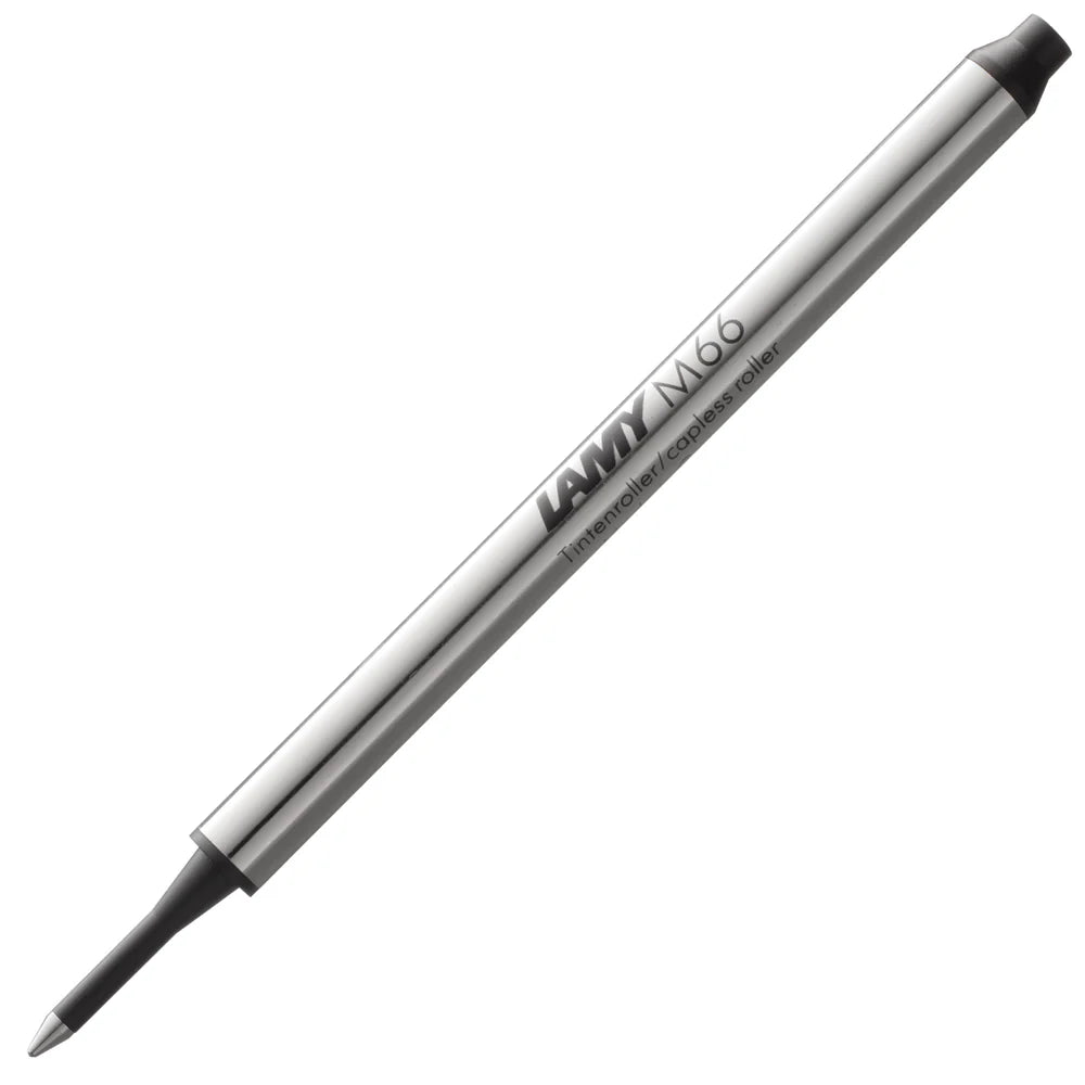 The LAMY M 66 metal rollerball refill ensures smooth, consistent writing and a precise, refined finish – perfect for everyday use. Available in blue and black for a medium line width – ideal for personalizing notes, letters, or sketches.
Refill for rollerball pens without cap and LAMY imporium.
Includes 1 refill. 