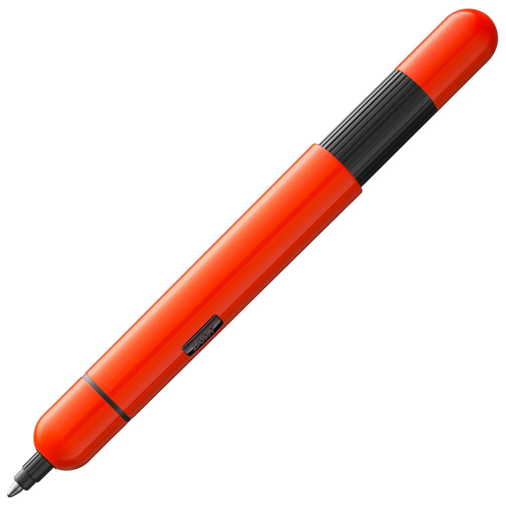 Innovative pocket pen full of transformative power.
The LAMY pico reaches unimagined greatness under pressure: the innovative pocket pen transforms into a full-size biro with just one finger movement thanks to an ingenious double push mechanism inside. Strikingly different and surprising, it brings a piece of innovation to even the smallest pencil case or even trouser pocket as a handy everyday companion.
Shiny neon orange lacquer finish with 1 refill of LAMY M 22 M black
