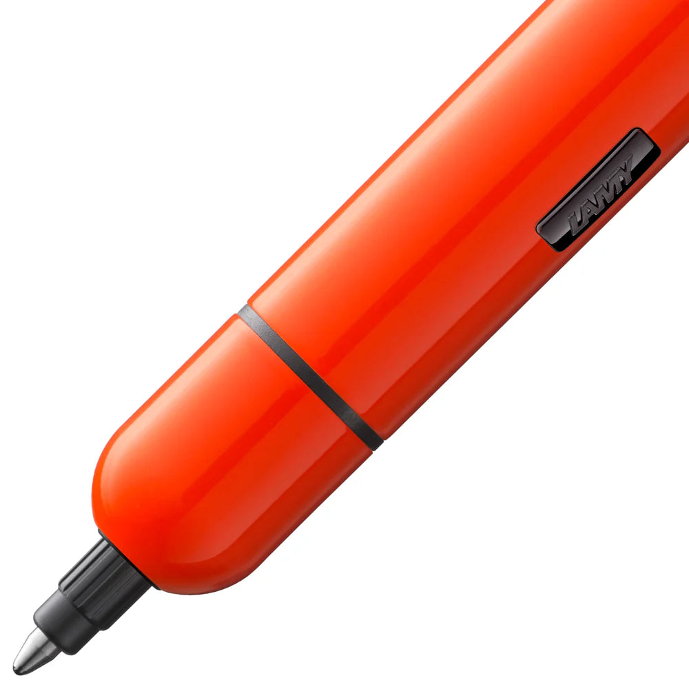 Innovative pocket pen full of transformative power.
The LAMY pico reaches unimagined greatness under pressure: the innovative pocket pen transforms into a full-size biro with just one finger movement thanks to an ingenious double push mechanism inside. Strikingly different and surprising, it brings a piece of innovation to even the smallest pencil case or even trouser pocket as a handy everyday companion.
Shiny neon orange lacquer finish with 1 refill of LAMY M 22 M black