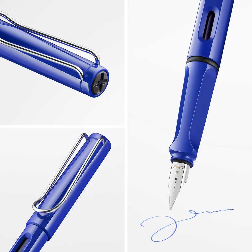 Fountain pen, icon, global success: the LAMY safari has been a beloved classic since its introduction in the 1980s and enjoys a cult status untypical for a writing instrument. Countless colours and ever-changing special editions make hearts beat faster - whether for the pencil case or the carefully curated fountain pen collection.
The LAMY safari is more than the sum of its details: it is aesthetic, robust and individual. The distinctive, self-sprung clip keeps the writing instrument securely fastened in p