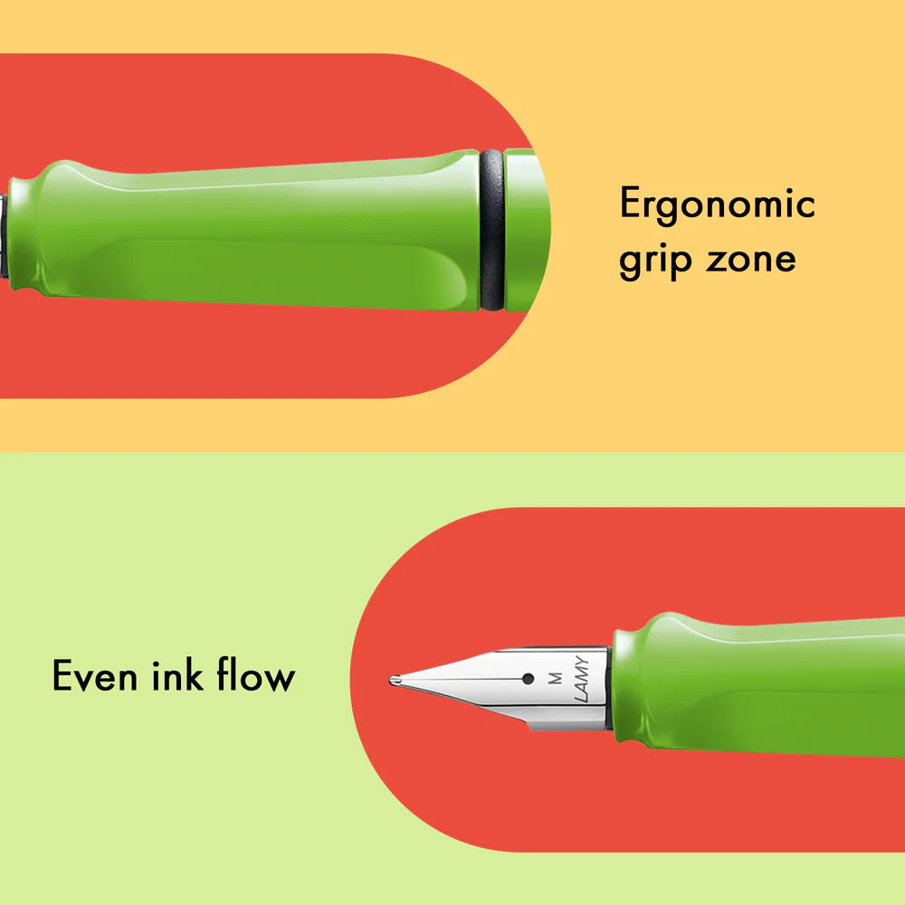 Fountain pen, icon, global success: the LAMY safari has been a beloved classic since its introduction in the 1980s and enjoys a cult status untypical for a writing instrument. Countless colours and ever-changing special editions make hearts beat faster - whether for the pencil case or the carefully curated fountain pen collection.
The LAMY safari is more than the sum of its details: it is aesthetic, robust and individual. The distinctive, self-sprung clip keeps the writing instrument securely fastened in p