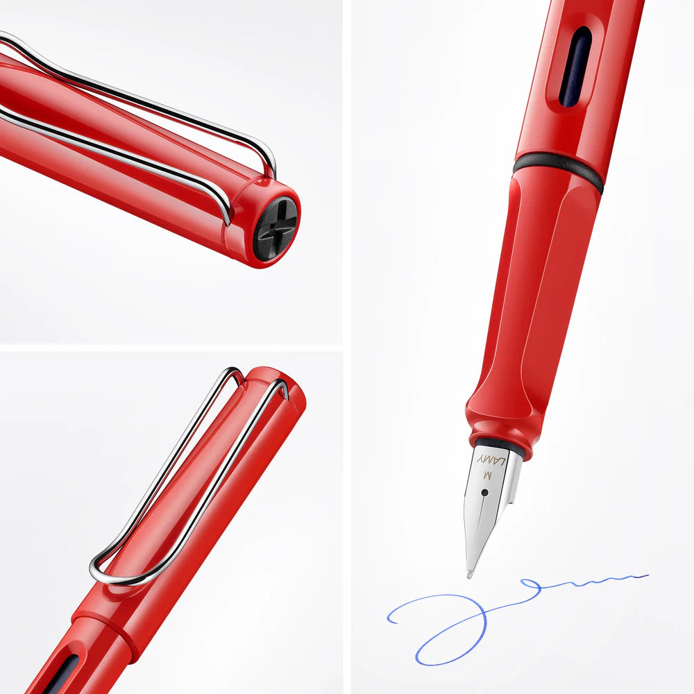 Fountain pen, icon, global success: the LAMY safari has been a beloved classic since its introduction in the 1980s and enjoys a cult status untypical for a writing instrument. Countless colours and ever-changing special editions make hearts beat faster - whether for the pencil case or the carefully curated fountain pen collection.
The LAMY safari is more than the sum of its details: it is aesthetic, robust and individual. The distinctive, self-sprung clip keeps the writing instrument securely fastened in p