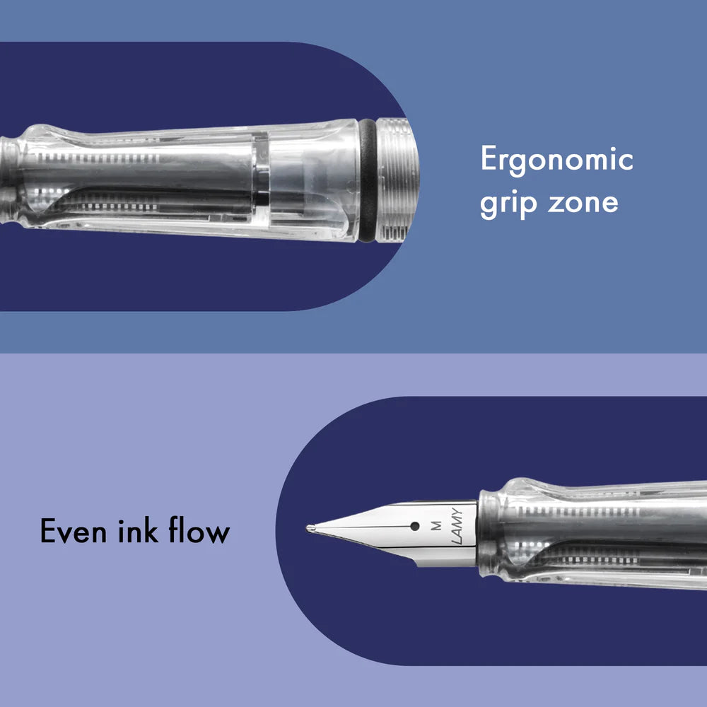 Fountain pen, icon, global success: the LAMY safari has been a beloved classic since its introduction in the 1980s and enjoys a cult status untypical for a writing instrument. Countless colours and ever-changing special editions make hearts beat faster - whether for the pencil case or the carefully curated fountain pen collection.
The LAMY safari is more than the sum of its details: it is aesthetic, robust and individual. The distinctive, self-sprung clip keeps the writing instrument securely fastened in p