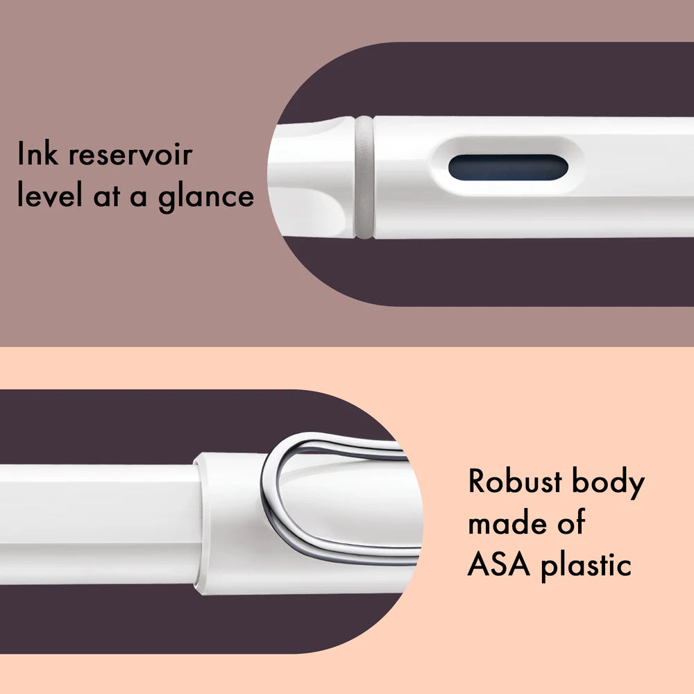 Fountain pen, icon, global success: the LAMY safari has been a beloved classic since its introduction in the 1980s and enjoys a cult status untypical for a writing instrument. Countless colours and ever-changing special editions make hearts beat faster - whether for the pencil case or the carefully curated fountain pen collection.
The LAMY safari is more than the sum of its details: it is aesthetic, robust and individual. The distinctive, self-sprung clip keeps the writing instrument securely fastened in p
