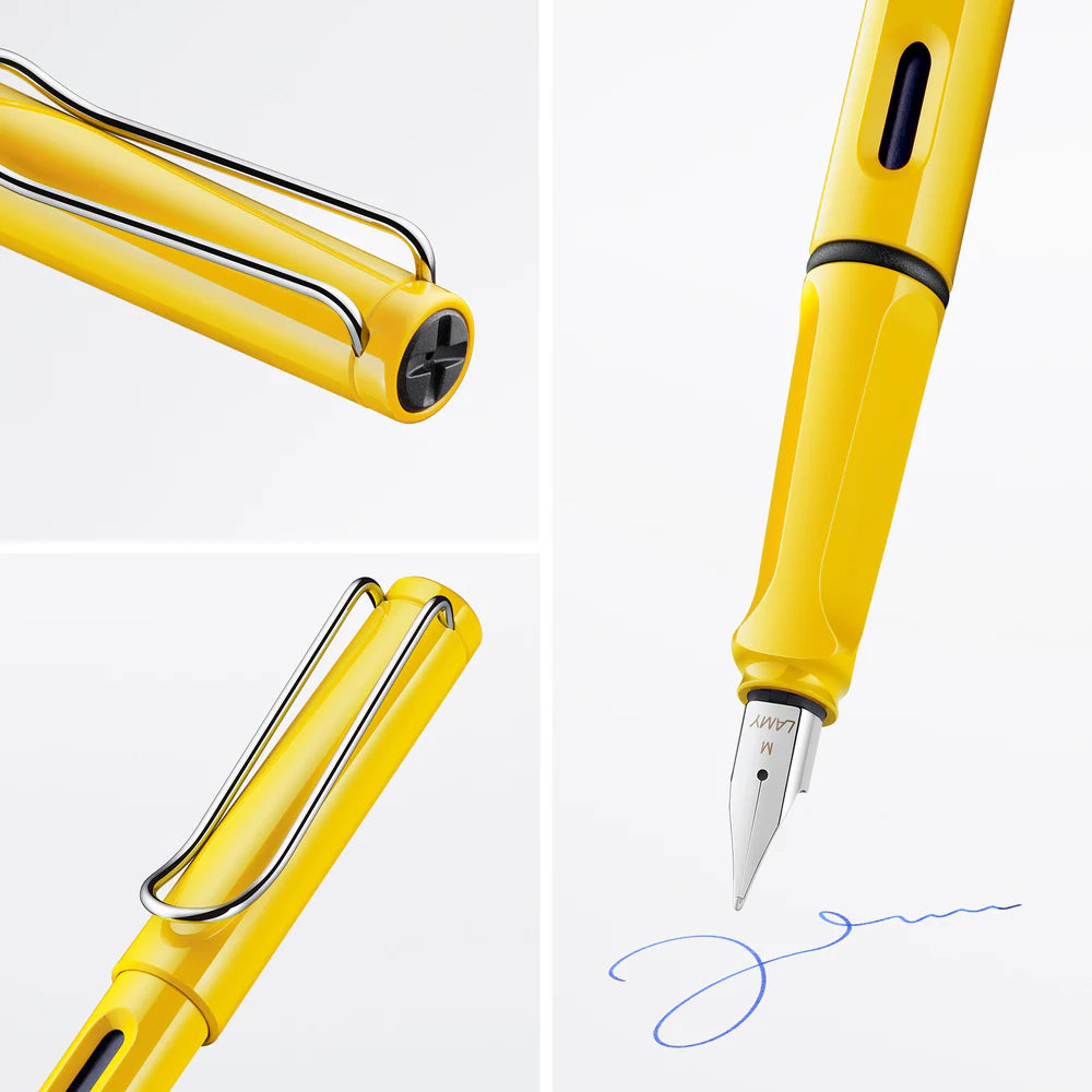 Fountain pen, icon, global success: the LAMY safari has been a beloved classic since its introduction in the 1980s and enjoys a cult status untypical for a writing instrument. Countless colours and ever-changing special editions make hearts beat faster - whether for the pencil case or the carefully curated fountain pen collection.
The LAMY safari is more than the sum of its details: it is aesthetic, robust and individual. The distinctive, self-sprung clip keeps the writing instrument securely fastened in p