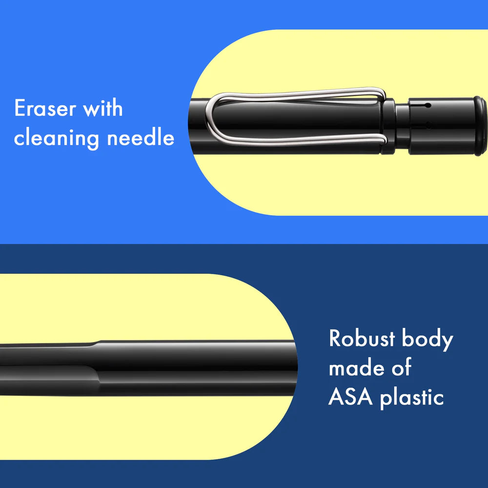 Fountain pen, icon, global success: the LAMY safari has been a beloved classic since its introduction in the 1980s and enjoys a cult status untypical for a writing instrument. Countless colours and ever-changing special editions make hearts beat faster - whether for the pencil case or the carefully curated fountain pen collection.
The LAMY safari is more than the sum of its details: it is aesthetic, robust and individual. The distinctive, self-sprung clip keeps the writing instrument securely fastened in p