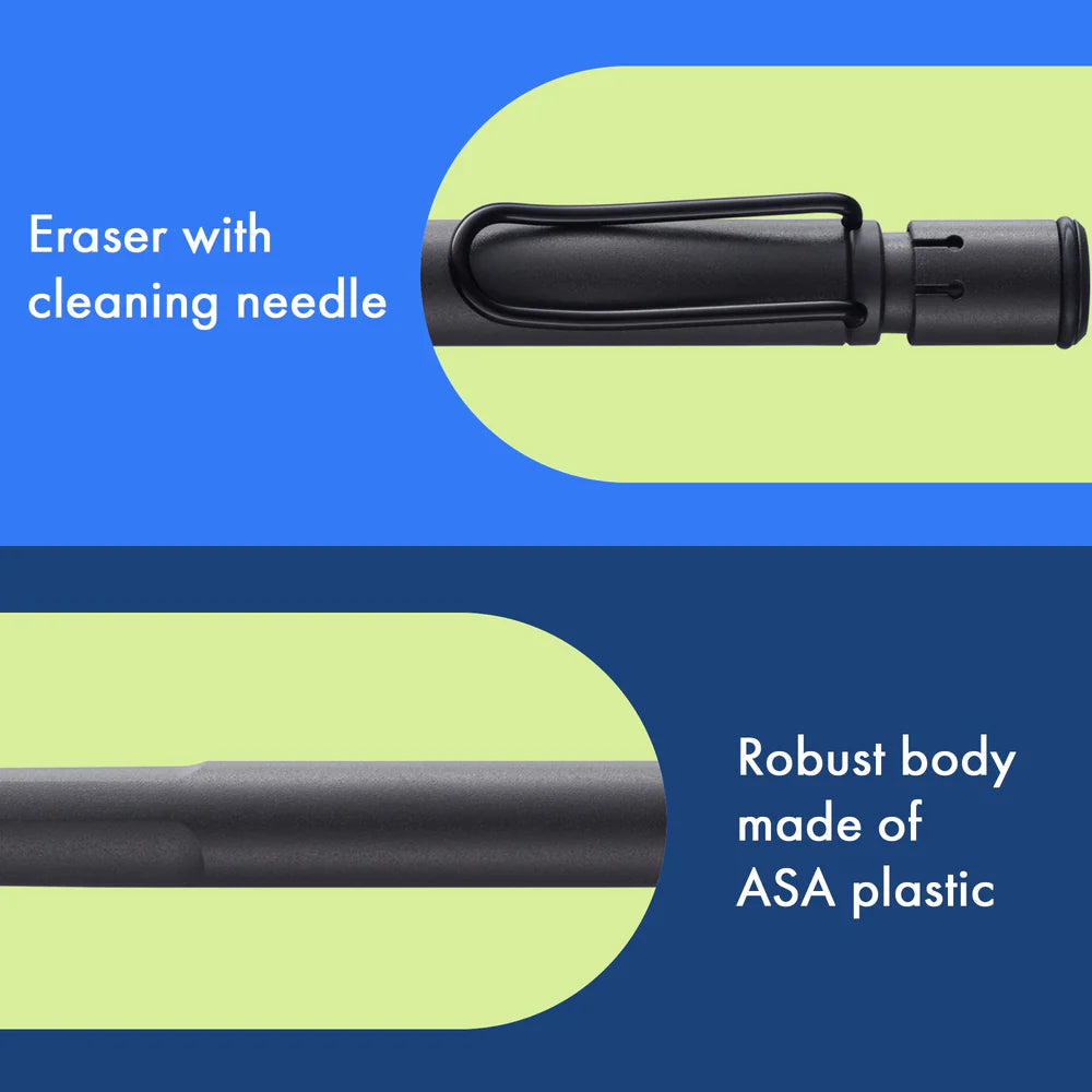 Fountain pen, icon, global success: the LAMY safari has been a beloved classic since its introduction in the 1980s and enjoys a cult status untypical for a writing instrument. Countless colours and ever-changing special editions make hearts beat faster - whether for the pencil case or the carefully curated fountain pen collection.
The LAMY safari is more than the sum of its details: it is aesthetic, robust and individual. The distinctive, self-sprung clip keeps the writing instrument securely fastened in p