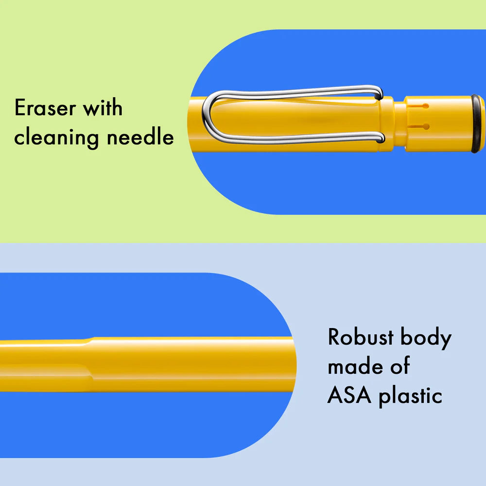 Fountain pen, icon, global success: the LAMY safari has been a beloved classic since its introduction in the 1980s and enjoys a cult status untypical for a writing instrument. Countless colours and ever-changing special editions make hearts beat faster - whether for the pencil case or the carefully curated fountain pen collection.
The LAMY safari is more than the sum of its details: it is aesthetic, robust and individual. The distinctive, self-sprung clip keeps the writing instrument securely fastened in p