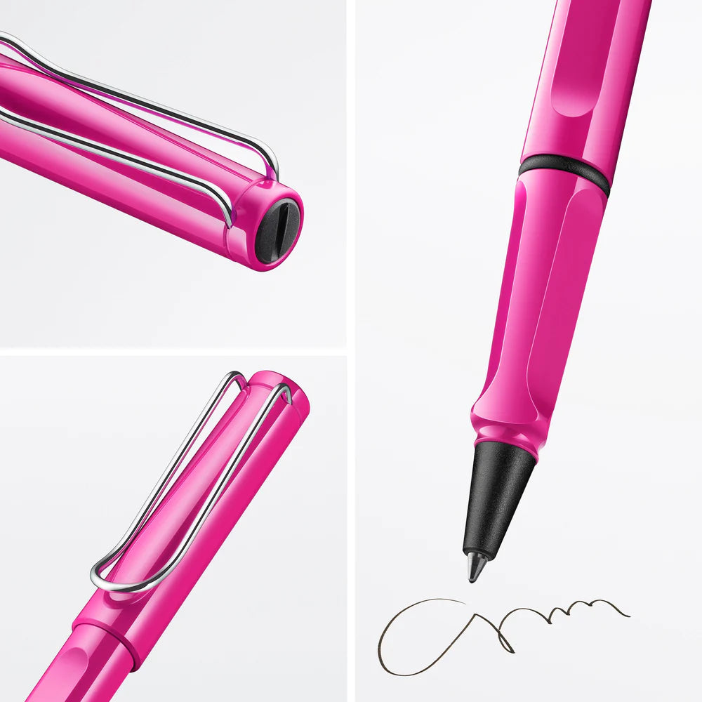 Fountain pen, icon, global success: the LAMY safari has been a beloved classic since its introduction in the 1980s and enjoys a cult status untypical for a writing instrument. Countless colours and ever-changing special editions make hearts beat faster - whether for the pencil case or the carefully curated fountain pen collection.
The LAMY safari is more than the sum of its details: it is aesthetic, robust and individual. The distinctive, self-sprung clip keeps the writing instrument securely fastened in p
