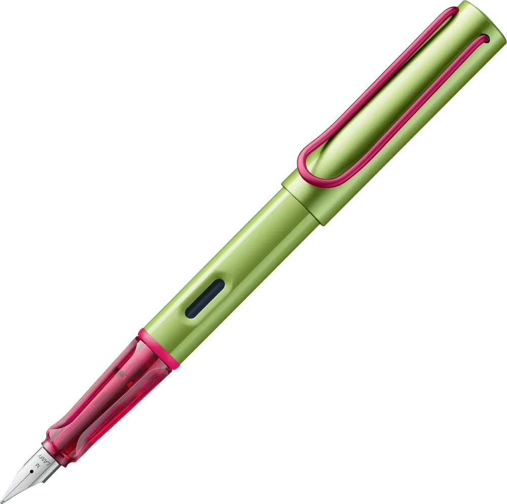 LAMY Special Edition AL-Star Fountain Pen - Disco
Light, lighter, LAMY AL-star: the writing classic made of resistant aluminium masters all challenges of everyday life in style. The transparent grip lies comfortably in the hand and, with an unobstructed view of the ink duct, turns the functional into a visual highlight. The series is ever inspiring with new special editions in current trendy colours and is thus an inspiring must-have in any pencil case.
Lightweight fountain pen with polished steel nib and