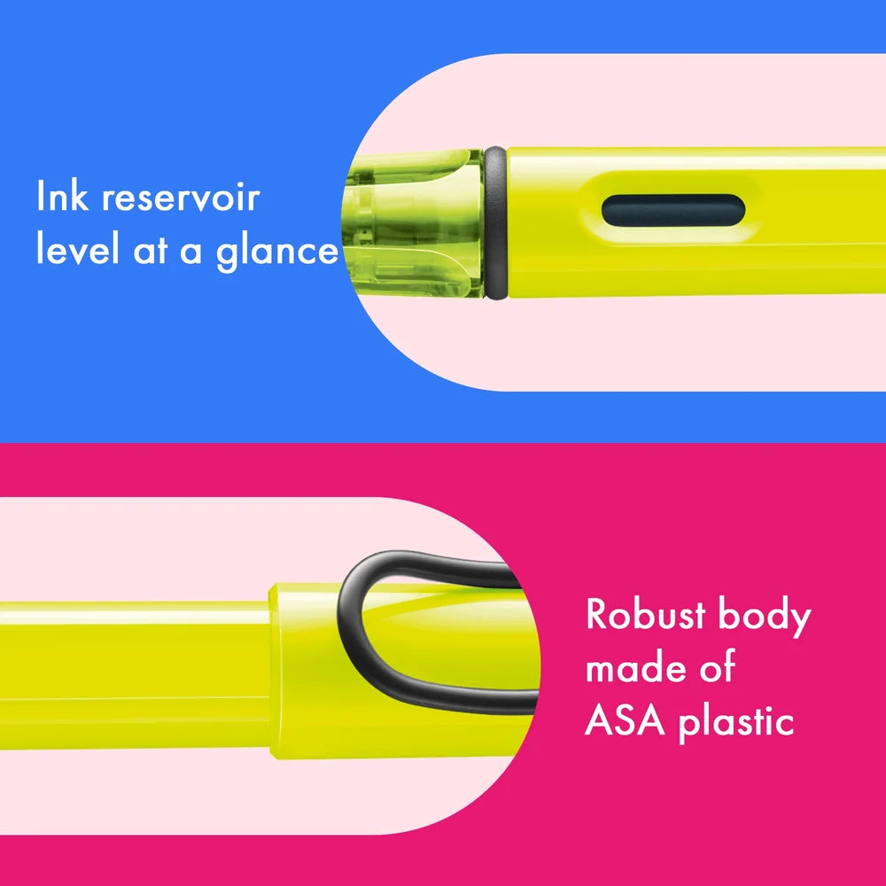 LAMY Special Edition Safari Fountain Pen - Neon Yellow
Fountain pen, icon, global success: the LAMY safari has been a beloved classic since its introduction in the 1980s and enjoys a cult status untypical for a writing instrument. Countless colours and ever-changing special editions make hearts beat faster - whether for the pencil case or the carefully curated fountain pen collection.
The LAMY safari is more than the sum of its details: it is aesthetic, robust and individual. The distinctive, self-sprung