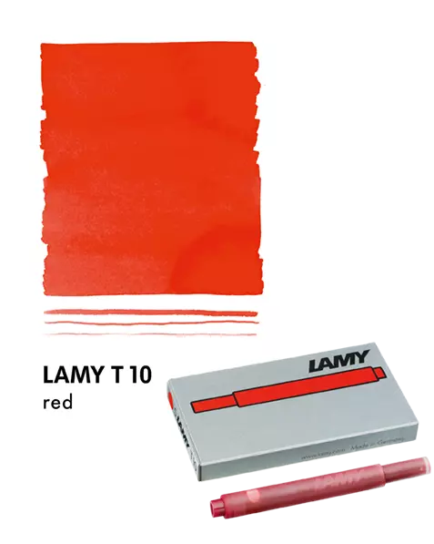 With their intense colors and long range, the LAMY T10 large capacity ink cartridges ensure pleasant, even writing - whether in everyday life, in the office, or at school. The ink cartridges offer an even flow and provide a smooth, precise writing experience for stylish writing without scratches. These ink cartridges fit all Lamy fountain pens, except the LAMY 2000.
Includes 5 cartridges with a 1.25ml capacity in each pack.