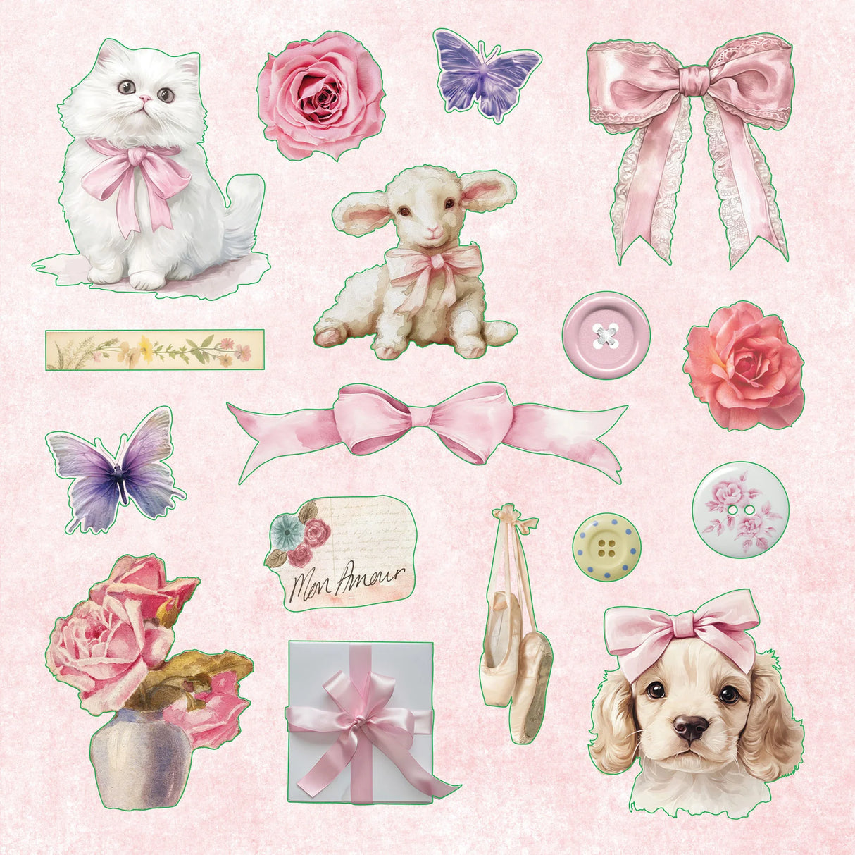 Celebrate the power of all things pink and pretty with this fun and flirty sticker book!
50 vibrant pages brim with more than 800 stickers, all featuring a feminine flourish!
Eclectic assortment spans a diverse range: Buttons, bows, and berries; kittens and cupcakes; hearts and flowers; vintage delights; plus an assortment of beautiful borders, labels, uplifting phrases, and more!