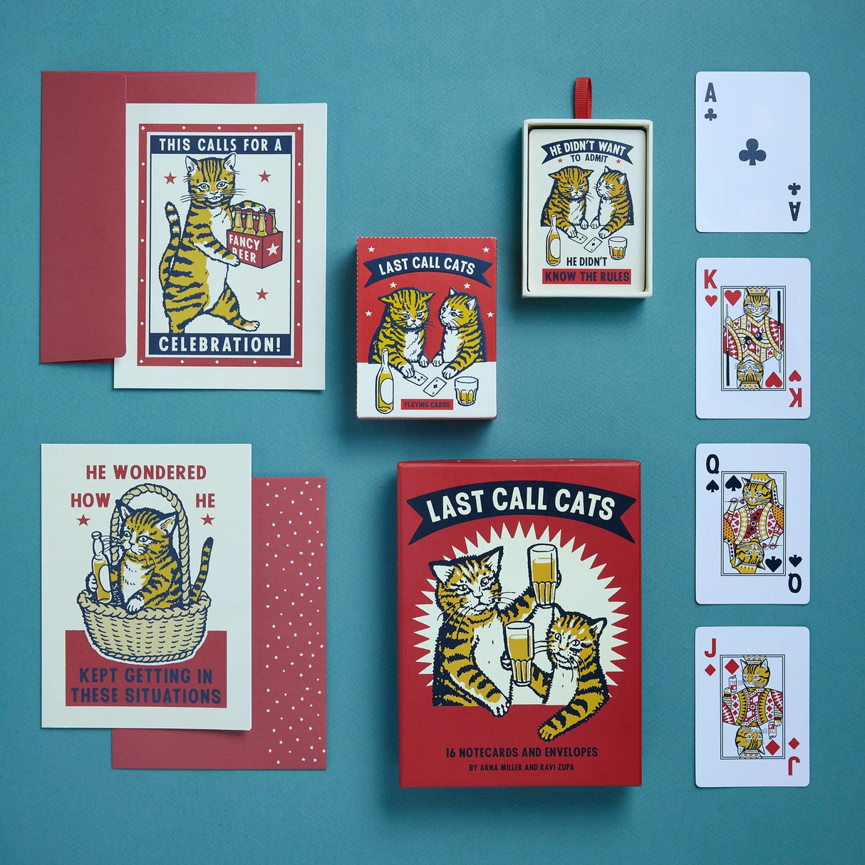 It's a cat's night out with these hilarious and irreverent notecards for any occasion!
While the rest of the world sleeps, these cats are out for a night on the town—and all the fun and embarrassing situations that come with it! These 16 unique, highly shareable notecards feature bar-crawling, beer-drinking cats, ready for any event. So choose some fancy beer, have a clumsy dance party, and celebrate the late night with these cats!