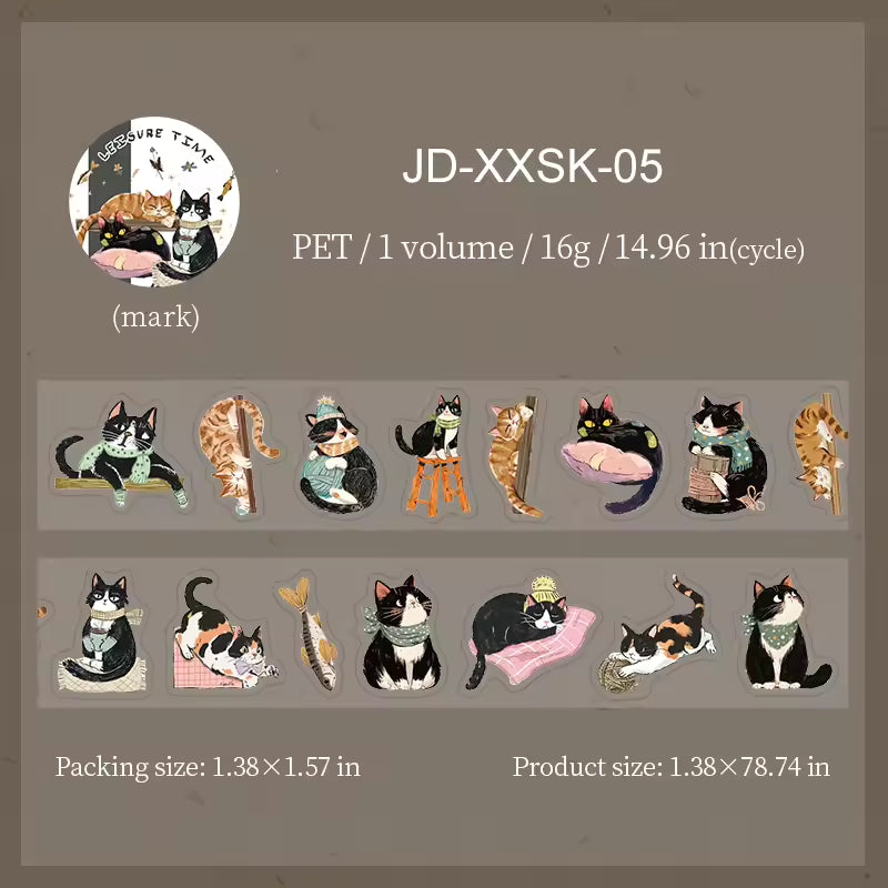 Sit back and relax with the finer things in life with these adorable PET tapes. Each tape represents a different area of leisure from coffee, cats, clothing, and desserts. These tapes are perfect for journaling, making cards and gift tags, and more.
Kiss Cut
Includes 1 roll of PET tape