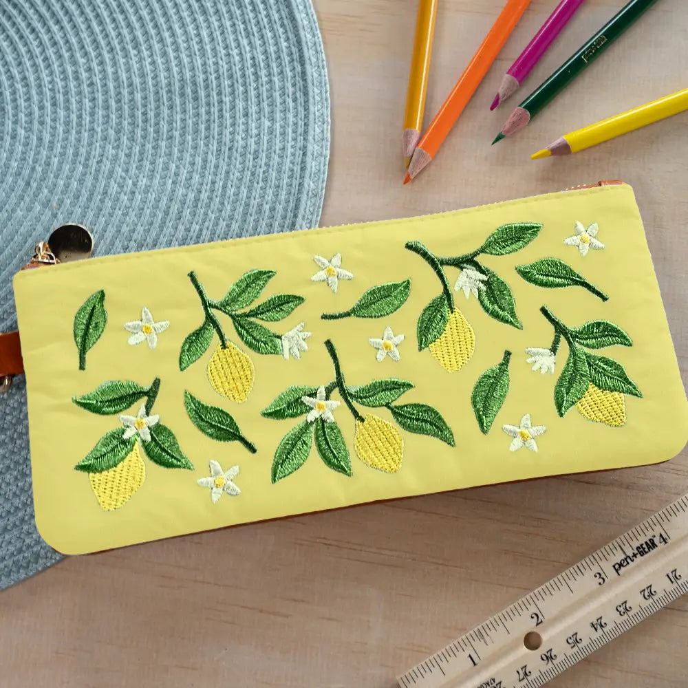 Keep your favorite notebooks and writing accessories together forever with our new notebook pouches. (Seriously, we're not sure why we didn't think of these sooner.) Embroidered design on soft faux suede, fully lined with an elastic band that fits around most notebooks.
Vegan Leather Pouch with Zipper
Elastic Fits Books up to 9" High
Zipper closure
6.5" x 2"