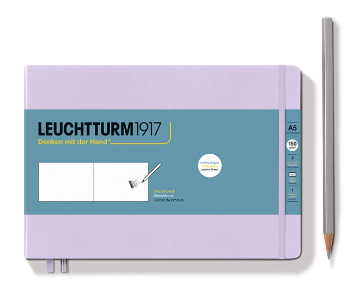 Sketching mental images, portraying people, drawing landscapes, painting, scribbling, shading, colouring and capturing what we see on paper, whenever something inspires us. All of this is now possible on our upgraded paper quality. 112 pages, 150g white paper; ideal for use with pencil, charcoal, chalk and ink. In addition to the Medium (A5) and Master (A4+) sizes, our new sketchbooks are now available in Medium (A5) Landscape and Square format. Four formats in four fresh colours. Just add your creative inp