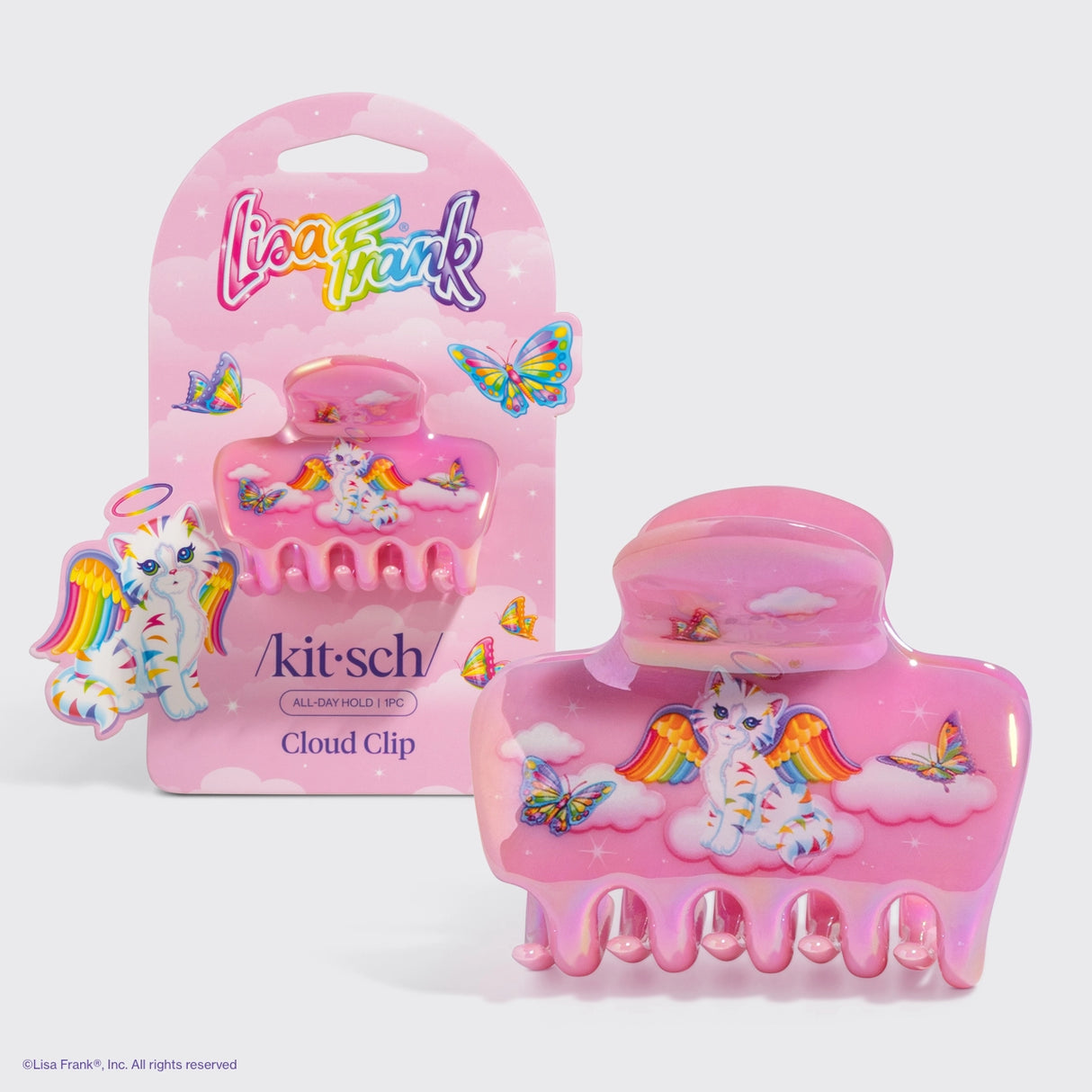 Add a splash of color to your style inspired by Lisa Frank® shinny cat Angel Kitty™
Great for half-up styles, buns, and everyday updos. Lightweight, durable, and easy to wear!