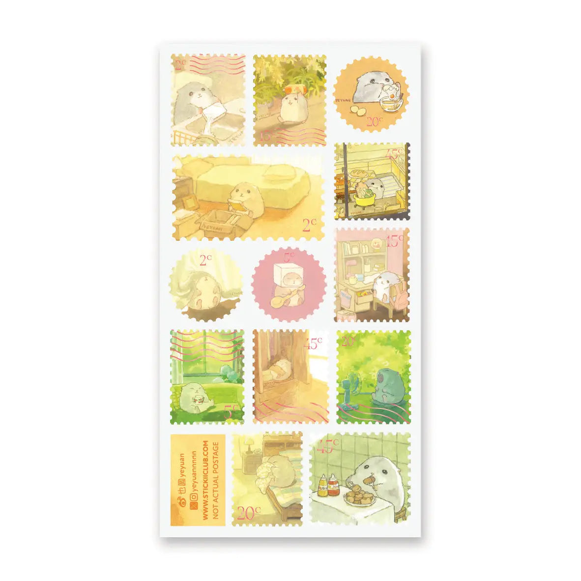 🐹☀️ Special delivery from @yeyuannnnn: a sticker stamp set featuring the sweetest little hamsters hard at work and hard at rest! These cozy cuties wash dishes, organize their desks, cook dinner, snack in the sunshine, and take the most well-earned naps after a busy day of very important hamster business.
Art by: @yeyuannnnn