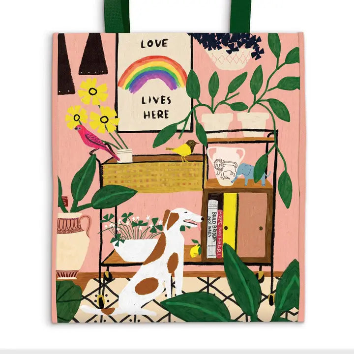 The Love Lives Here Reusable Tote features inspiring artwork and quotes, such as "Be Kind Rain or Shine", "We Go High", "Love Lives Here", and more. This tote is a great low-price alternative to single-use plastic bags.
• Size: 14.5 x 12.75 x 5.5", 368 x 324 x 140 mm
• Handle Length: 7.5", 191 mm
• Non-Woven (Recycled Plastic)
• Spot clean, do not wash
• Low-price alternative to single-use plastic bags, many areas are eliminating the use of disposable shopping bags