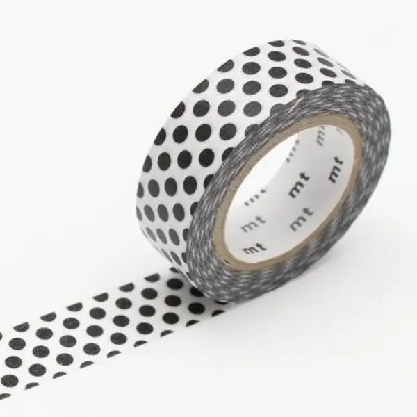 MT Washi Tape - Dot Black 2
mt is the original washi masking tape, made in Japan by Kamoi Kakoshi. mt is colourful tape which is easy to tear by hand and reposition on nearly any surface. Write on it, layer it, and use it on paper, gifts, objects or the wall (mt won't damage paint - why not make a tape collage?) mt washi masking tape is now sold throughout the world in hundreds of colours and patterns.
Enjoy mt as a part of your daily life, adding a little colour everywhere.
All tapes are 15mm x 7m (0.6"