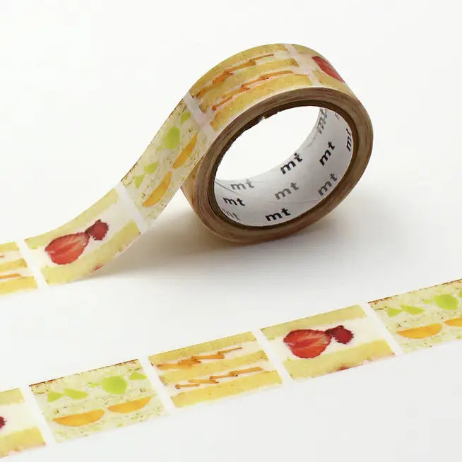 MT ex Washi Tape - Fruit Sandwich
mt is the original washi masking tape, made in Japan by Kamoi Kakoshi. mt is colourful tape which is easy to tear by hand and reposition on nearly any surface. Write on it, layer it, and use it on paper, gifts, objects or the wall (mt won't damage paint - why not make a tape collage?) mt washi masking tape is now sold throughout the world in hundreds of colours and patterns.
Enjoy mt as a part of your daily life, adding a little colour everywhere.
All tapes are 15mm x 7m