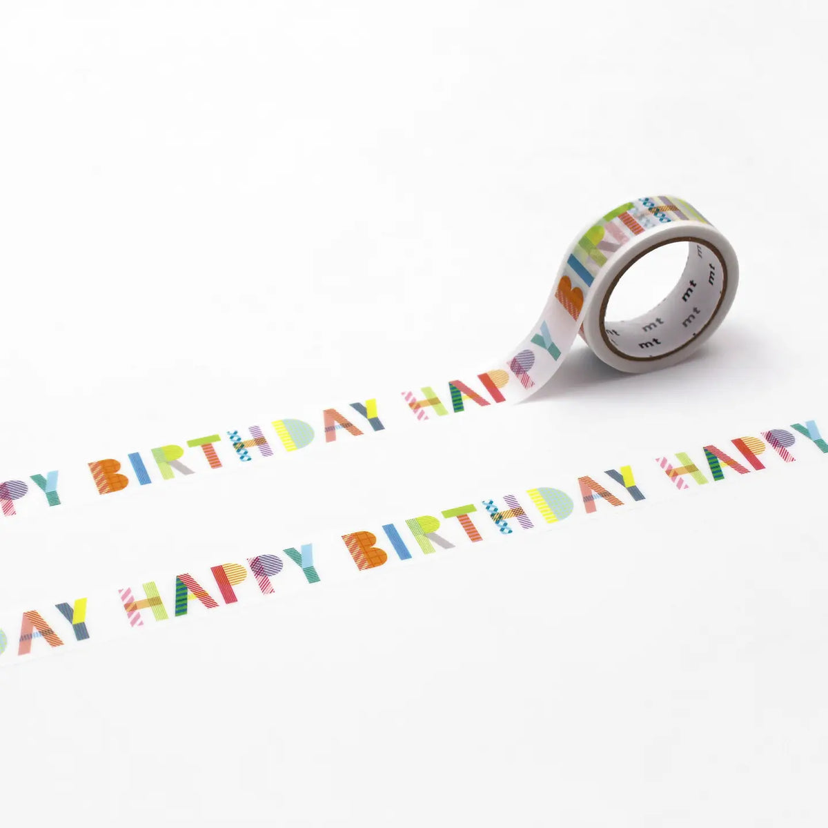 MT ex Washi Tape - Happy Birthday
mt is the original washi masking tape, made in Japan by Kamoi Kakoshi. mt is colourful tape which is easy to tear by hand and reposition on nearly any surface. Write on it, layer it, and use it on paper, gifts, objects or the wall (mt won't damage paint - why not make a tape collage?) mt washi masking tape is now sold throughout the world in hundreds of colours and patterns.
Enjoy mt as a part of your daily life, adding a little colour everywhere.
All tapes are 15mm x 7m