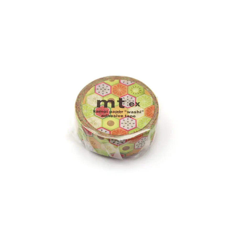 MT ex Washi Tape - Hexagon Fruits
mt is the original washi masking tape, made in Japan by Kamoi Kakoshi. mt is colourful tape which is easy to tear by hand and reposition on nearly any surface. Write on it, layer it, and use it on paper, gifts, objects or the wall (mt won't damage paint - why not make a tape collage?) mt washi masking tape is now sold throughout the world in hundreds of colours and patterns.
Enjoy mt as a part of your daily life, adding a little colour everywhere.
All tapes are 15mm x 7m