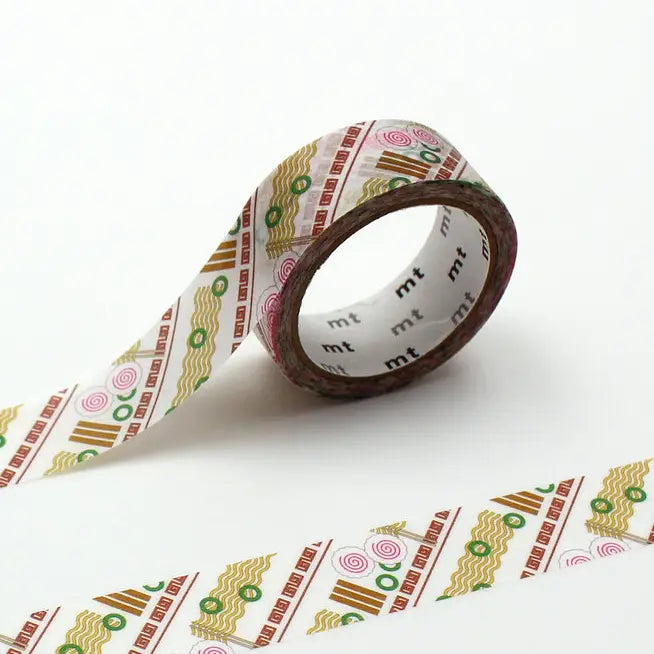 MT ex Washi Tape - Ramen
mt is the original washi masking tape, made in Japan by Kamoi Kakoshi. mt is colourful tape which is easy to tear by hand and reposition on nearly any surface. Write on it, layer it, and use it on paper, gifts, objects or the wall (mt won't damage paint - why not make a tape collage?) mt washi masking tape is now sold throughout the world in hundreds of colours and patterns.
Enjoy mt as a part of your daily life, adding a little colour everywhere.
All tapes are 15mm x 7m (0.6"X23