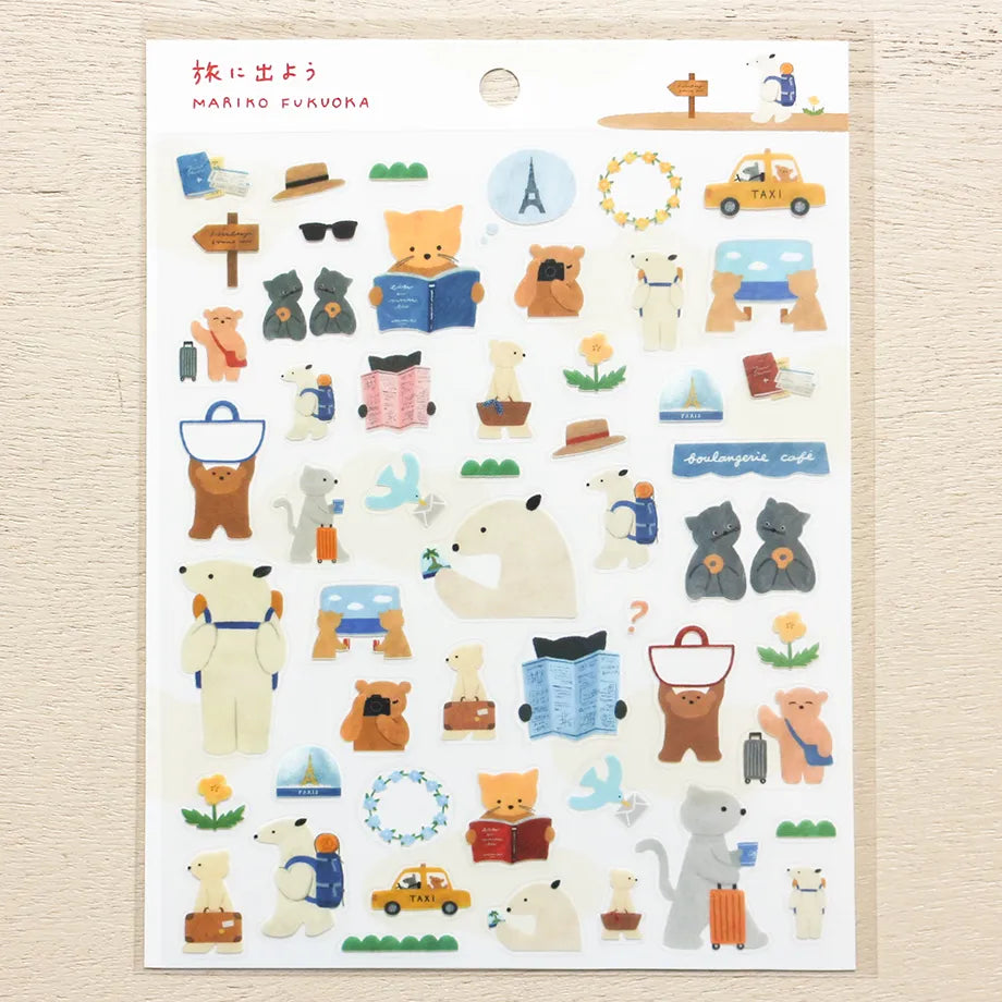 Stickers of illustrator Mariko Fukuoka. The dogs and cats traveling to various places are adorable. You can also do thorough research by looking at maps and guides.
Of course, it's great for decorating planners and small items, but making and sticking travel bookmarks is also wonderful. Please enjoy posting them everywhere!
Printed on PET material, the stickers have a smooth, durable finish that’s easy to peel and place - great for both everyday use and special projects.
✨ Product Details
Smooth, durabl