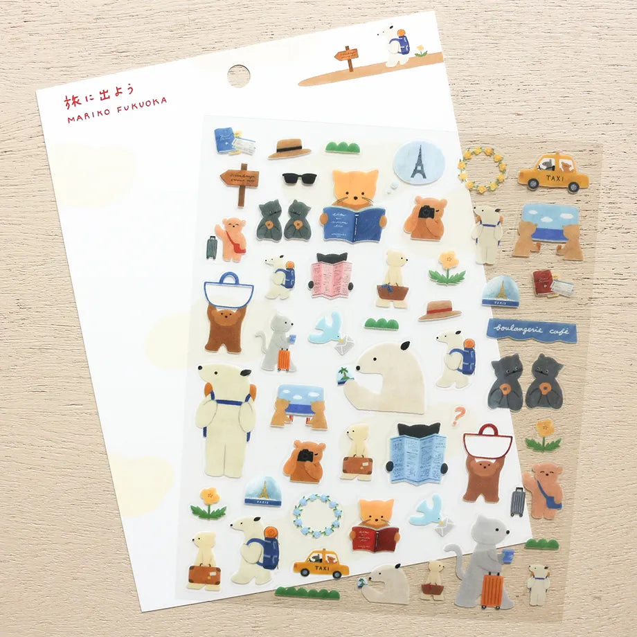 Stickers of illustrator Mariko Fukuoka. The dogs and cats traveling to various places are adorable. You can also do thorough research by looking at maps and guides.
Of course, it's great for decorating planners and small items, but making and sticking travel bookmarks is also wonderful. Please enjoy posting them everywhere!
Printed on PET material, the stickers have a smooth, durable finish that’s easy to peel and place - great for both everyday use and special projects.
✨ Product Details
Smooth, durabl