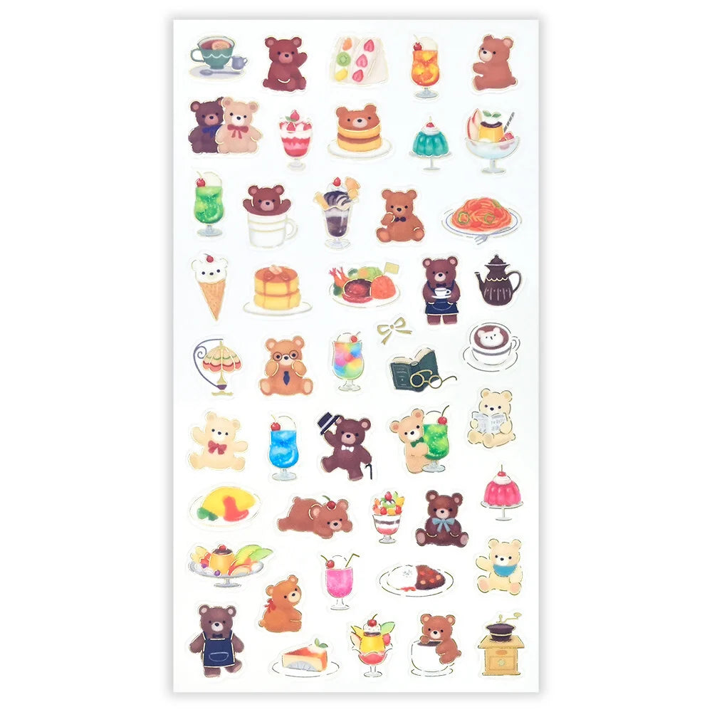 Mattari Animals Bear x Coffee Shop Sticker Sheet
These are transparent stickers with cute relaxed animals and shining gold leaf.
We adorably drew a relaxing bear along with café menu items like cream soda and sweets. Perfect for any journal or planner.
Height 165× Width 90mm
Transparent Stickers
Sticker Gold Foil Stamping Finish
Pattern Backing Card